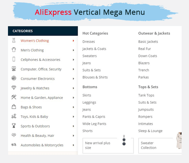 shopify ultrastore aliexpress vertical menu